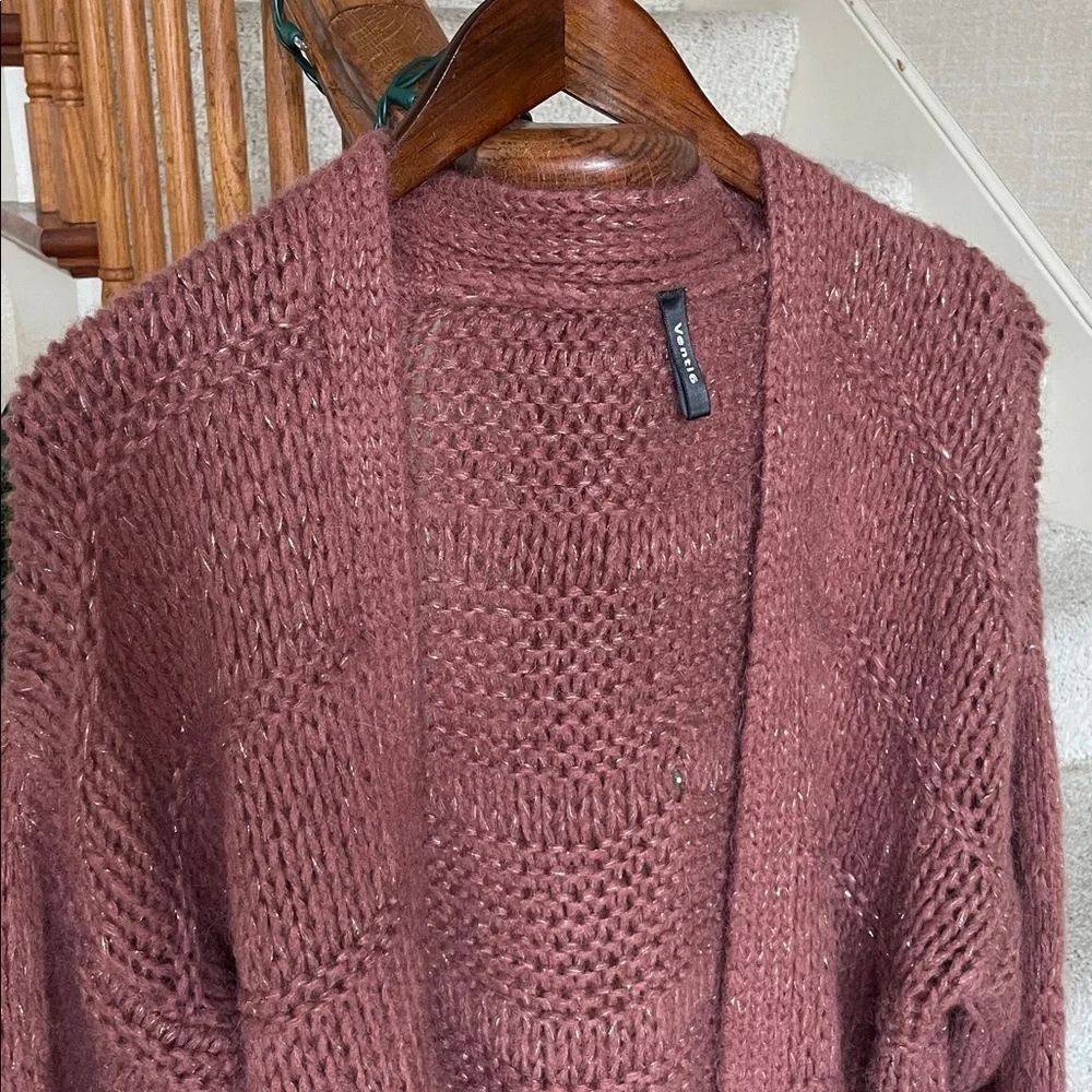 Venti6 Cozy Knit Open-Front Mohair Sweater Cardigan